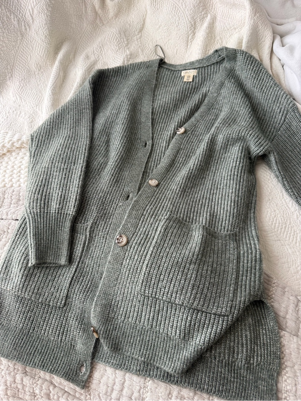 Jessica Simpson Green Women's Ribbed Button Cardigan Sweater